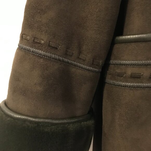 Portrait faux suede and faux fur winter coat maxi women's 16 forest green hood - Picture 4 of 16